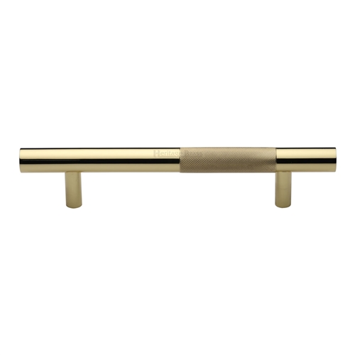 Heritage Brass Door Pull Handle Bar Knurled Design 203mm Polished Brass Finish