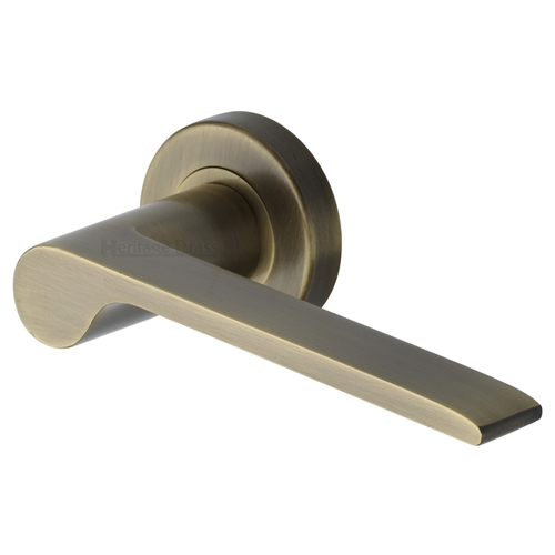 Heritage Brass Door Handle Lever Latch On Round Rose Julia Design Antique Brass Finish 2318