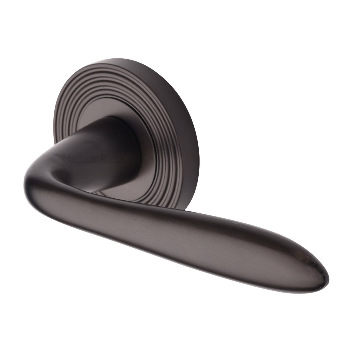 Heritage Brass Door Handle Lever Latch On Round Rose Sutton Reeded Design Matt Bronze Finish 5800