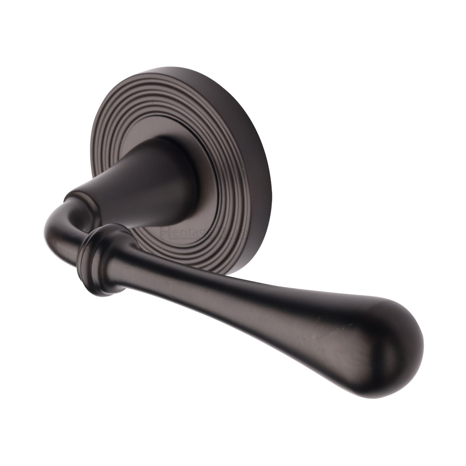 Heritage Brass Door Handle Lever Latch On Round Rose Roma Reeded Design Matt Bronze Finish 6184