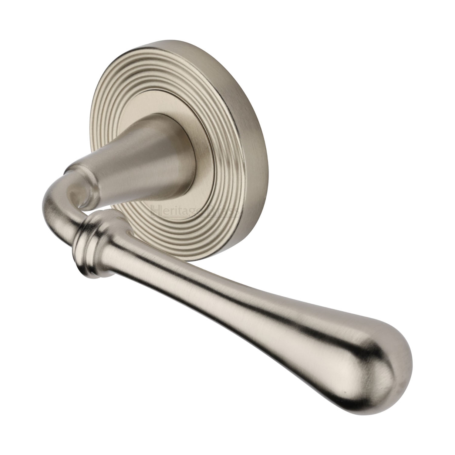 Heritage Brass Door Handle Lever Latch On Round Rose Roma Reeded Design Satin Nickel Finish 1061