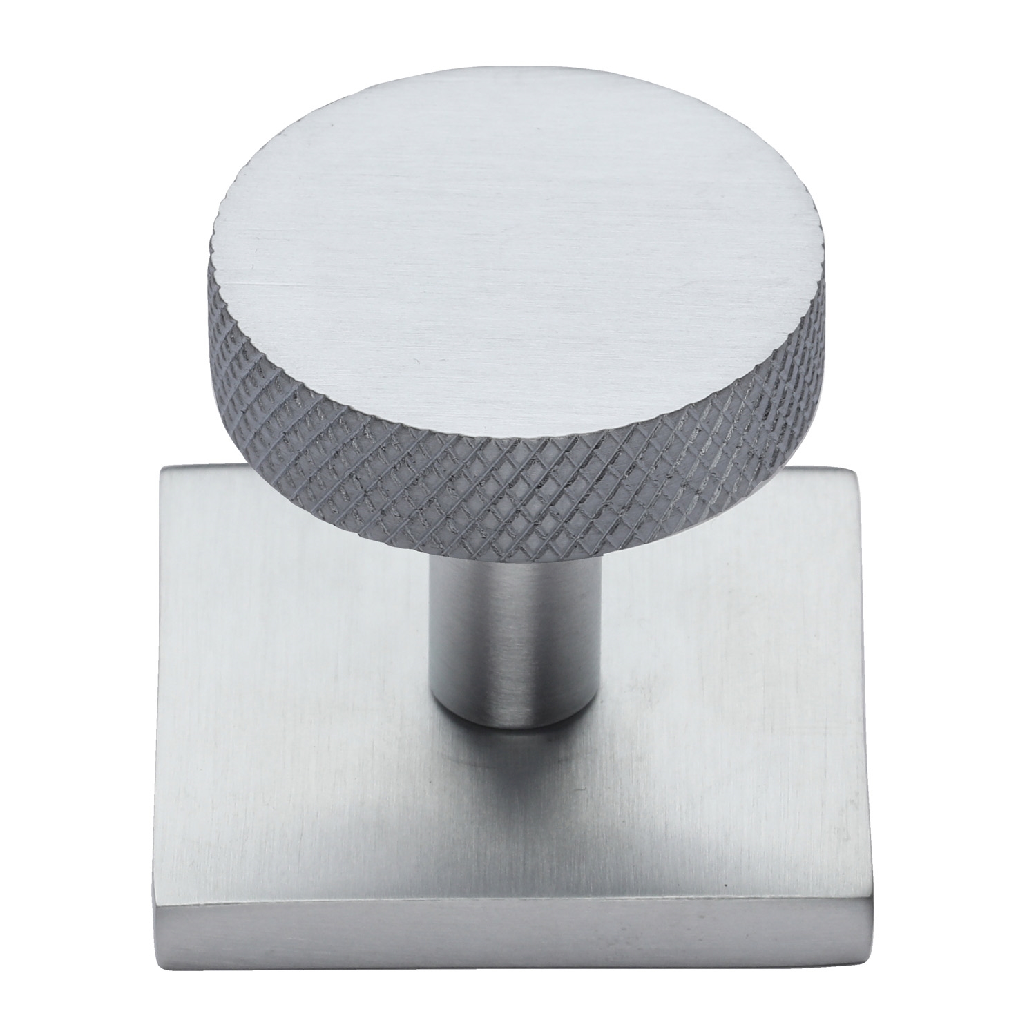 Heritage Brass Knob Disc Knurled Design with Square Backplate 32mm Satin Chrome finish