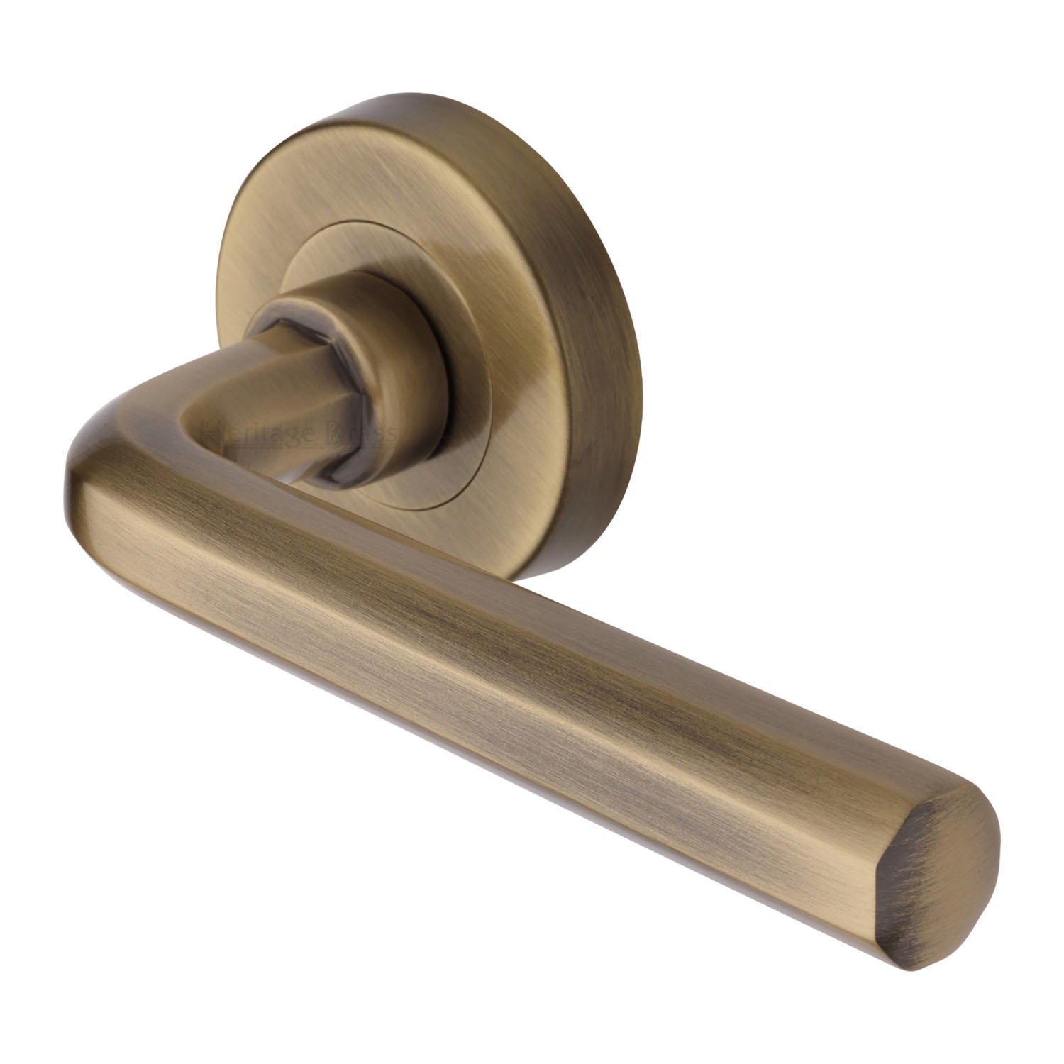 Heritage Brass Door Handle Lever Latch On Round Rose Octave Design Antique Brass Finish 2734