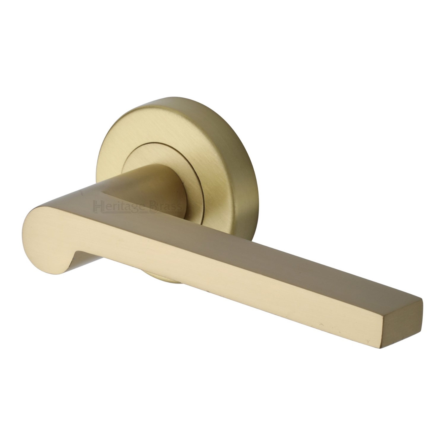 Heritage Brass Door Handle Lever Latch On Round Rose Metro Mid Century Design Satin Brass Finish 9349