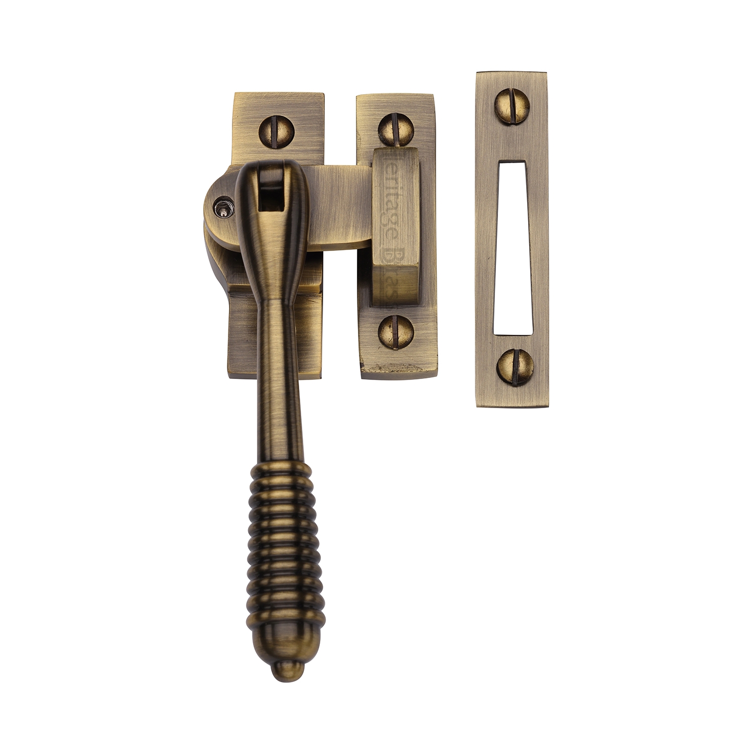 Heritage Brass Lockable Mortice & Hook Plate Casement Fastener Reeded