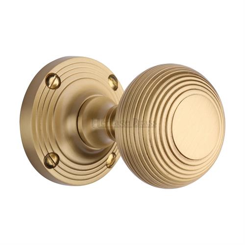 Polished Brass Heritage Brass Reeded Mortice Knob Finish 